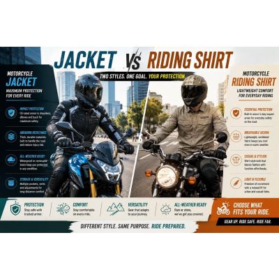 Comparison of motorcycle jacket and riding shirt for urban commuting protection and fit