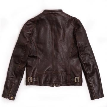 Leather Cafe Racer Jacket Womens Brown